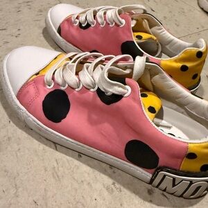 Moschino Pink and Yellow Polka Dot Athletic Shoes